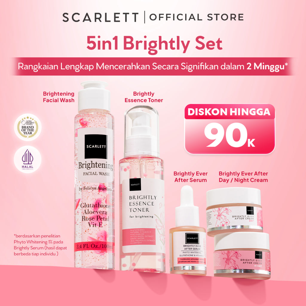 Scarlett Facecare Series PAKET untuk Membantu Mencerahkan Wajah , Menghilangkan Jerawat, Mencegah Penuaan ( Brightly Series/Acne Series/ Age Delay Series ) Paket Lengkap untuk Mencerahkan Wajah | Mencegah Jerawat Penghilang Jerawat | Anti Aging