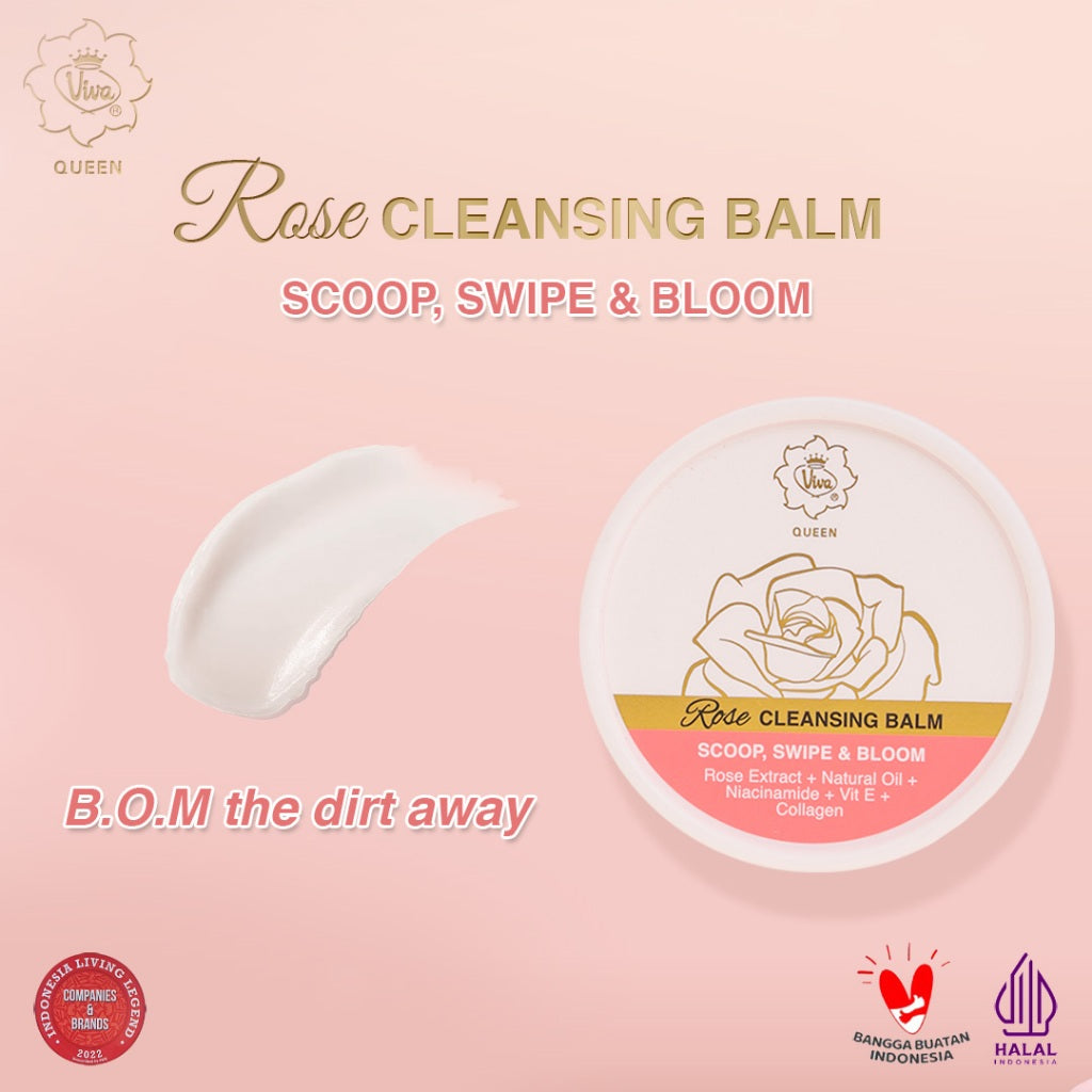 Viva Queen Rose Cleansing Balm (DEEP CLEANSING MAKEUP REMOVER) with NIACINAMIDE, Rose Extract, VIT E & Collagen (50 gr)