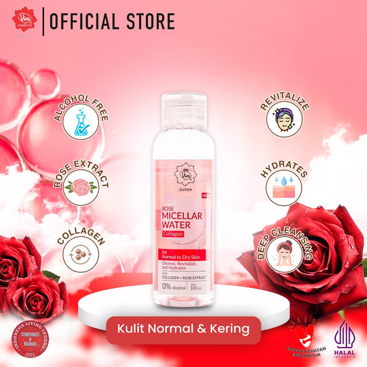 Viva Queen Micellar Rose Water with ROSE EXTRACT, COLLAGEN, NO PERFUME & ALCOHOL FREE - Daily Cleanser & Make Up Remover - 100ml