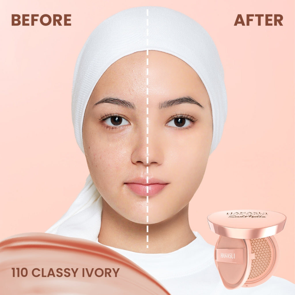 Hanasui Serum Cushion Soulmatte - Matte Finish UVA & UVB Protection Perfect Coverage Menyamarkan Pori-Pori Garis Halus Noda Wajah