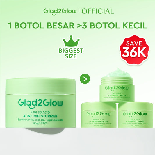 [BIG MOIST] GLAD2GLOW Kiwi 3D Acid Acne Moisturizer 100g Pelembab Wajah Jerawat Mencerahkan Pencerah Wajah&Penuaan Hilangkan Flek & Tenangkan Kulit Skincare Pelembab Esensi Wajah Perawatan Kulit Pelembab Wajah Pembersih day cream tone up g2g officialstore