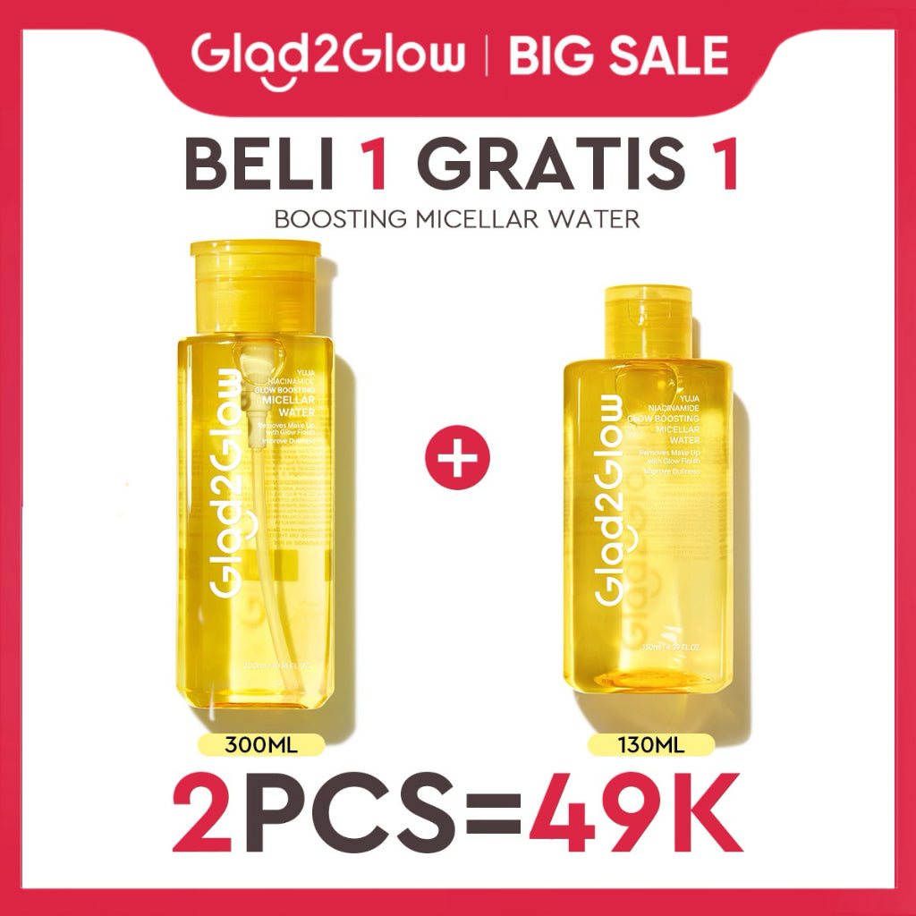 GLAD2GLOW YUJA VITAMIN C GLOW BOOSTING MICELLAR WATER-300ml Pembersih Wajah Make Up Remover Cleansing Water Mencerahkan Dark Spot Membersihkan makeup waterproof dan kotoran Memberikan rasa lembab dan mencerahkan kulit kusam