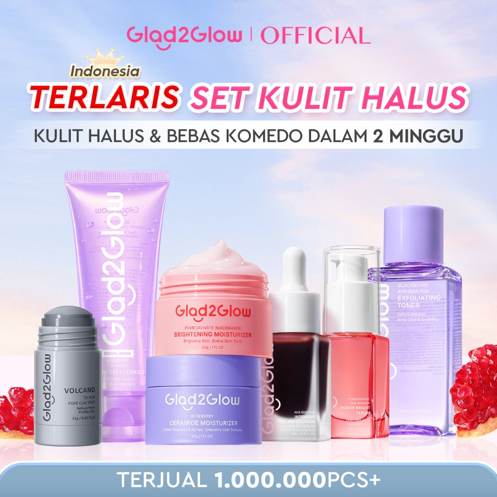 [HEMAT 60K]Glad2Glow Kulit Halus Bundle 7in1 eksfoliasi wajah Skincare Set-Pulihkan/Cerah Krim+Glowing Serum/Peeling Solution+ Cleanser+Eksfoliasi Toner-peeling whitening Moisturizer facial wash Pelembab skincare 1 set lengkap G2G glad2glow official store