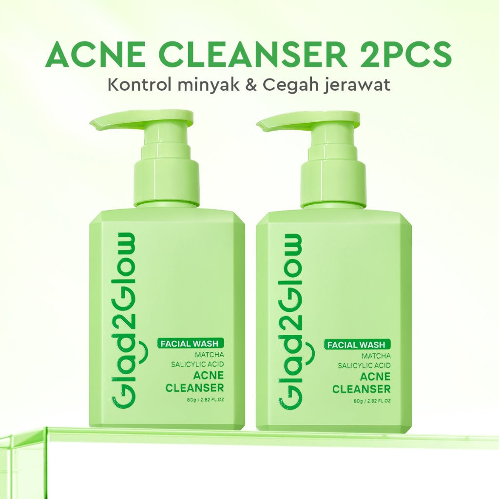 [New]Glad2Glow Matcha Salicylic Acid Acne Facial Cleanser 80ml Anti Jerawat Kontrol Minyak Face Wash Oily Acne Prone Skin Friendly sabun cuci muka g2g