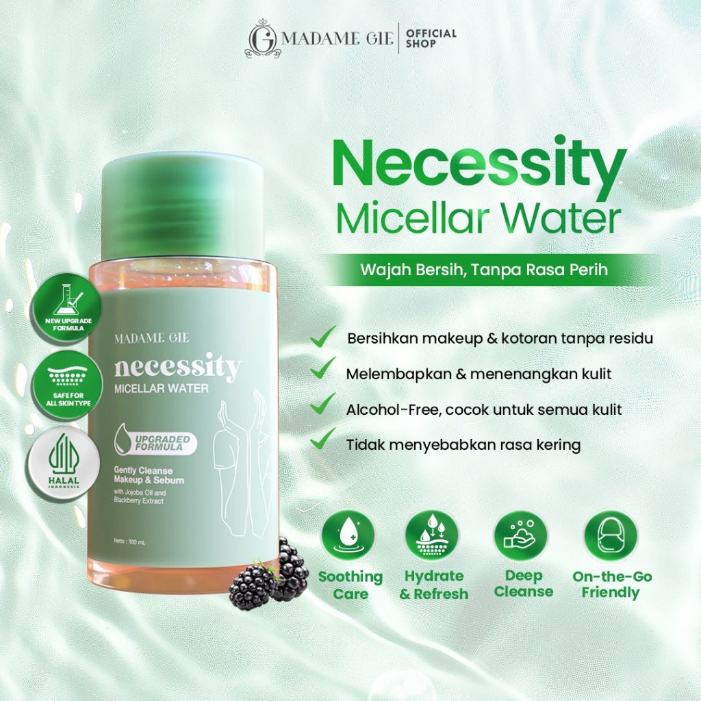 Madame Gie Nescessity Gentle Wash Micellar Water 01 100ml – Pembersih Wajah Makeup Remover Travel Size & All Skin