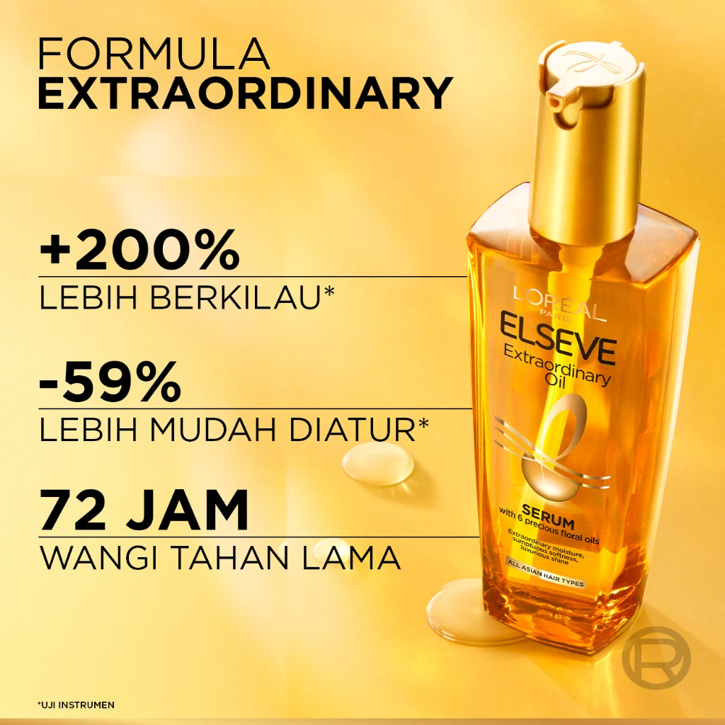 L'Oreal Paris Elseve Extraordinary Oil Gold Hair Treatment Serum 100ml -  Rambut Halus Berkilau dalam Satu Pemakaian - dari Bunga Istimewa Omega 3 - Perawatan Rambut Vitamin Rambut 100ml   Vitamin rambut