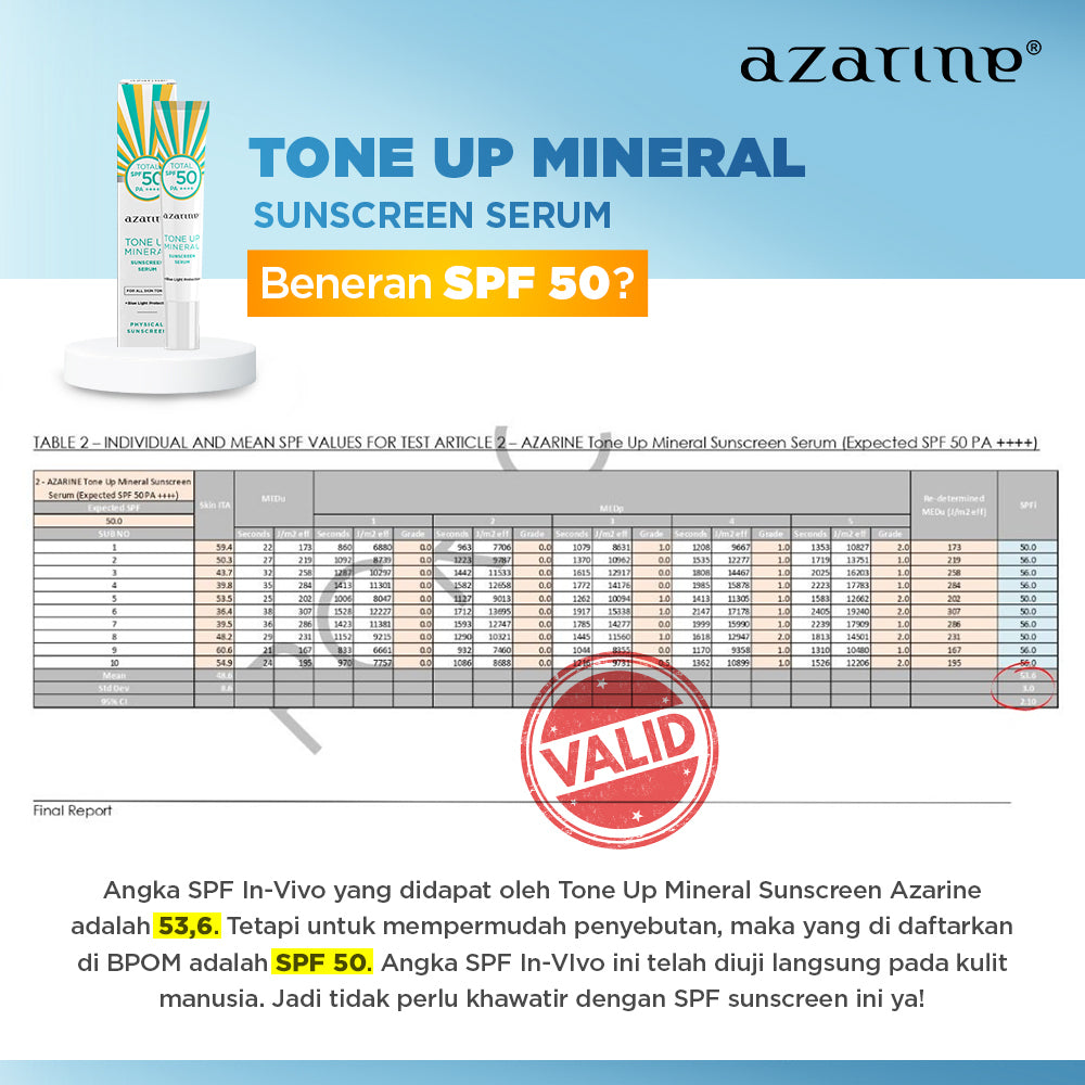 [FLASH SALE ] Azarine Tone Up Mineral Sunscreen Serum SPF50 PA++++ 27ml