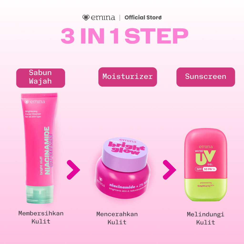 Emina Skin Diner Package 3pcs - Paket Skincare Moisturizer Serum Face Wash Sunscreen Pigmentation Brown Spots Pore Size Acne Collagen Boost