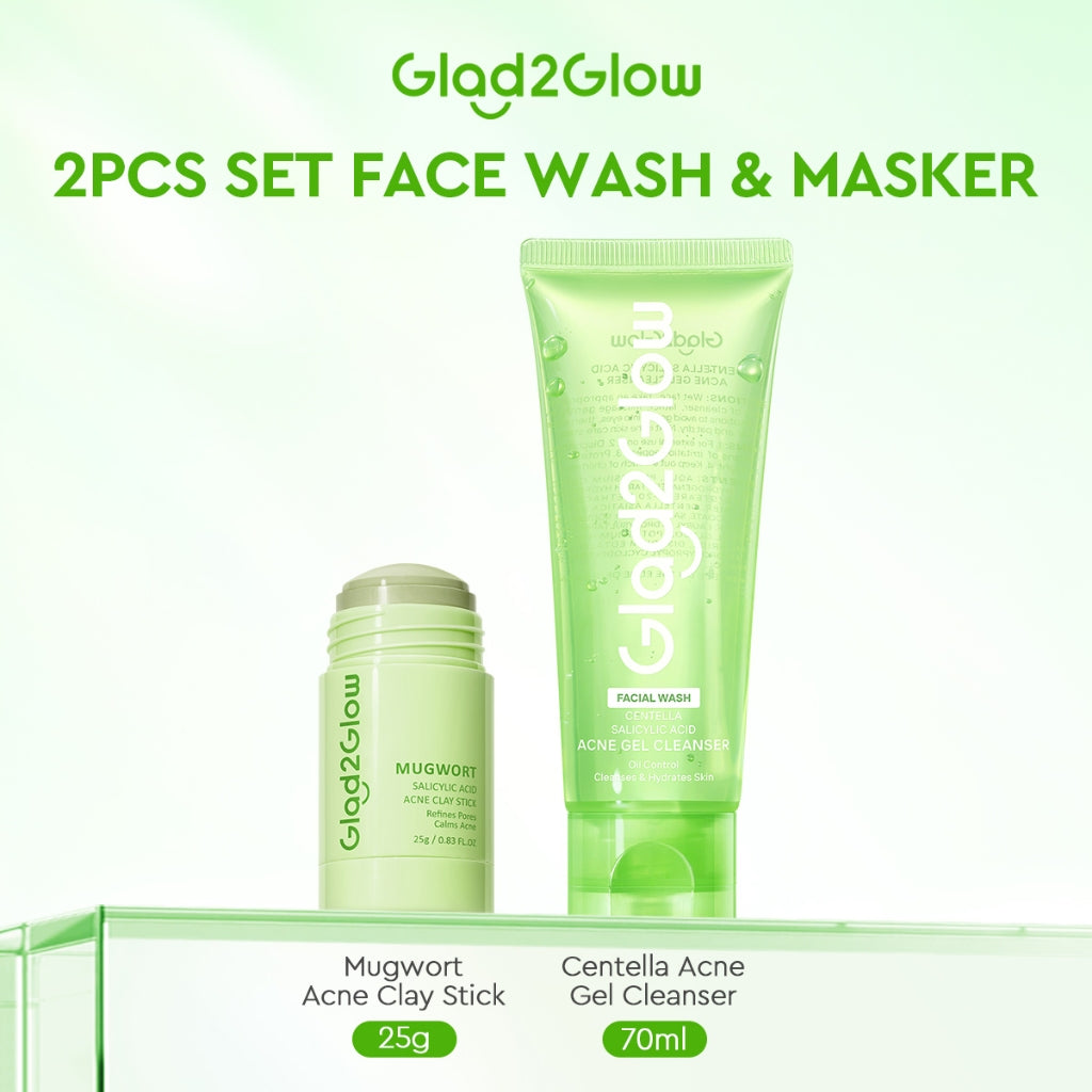 Glad2Glow Mugwort Salicylic Acid Acne Clay Stick Masker Wajah Masker Jerawat Masker Acne Masker Stick Glad2Glow Clay Stik G2G Masker Hijau Anti Pores Acne Jerawat Komedo Cleansing Masker Centella Mud Mask Facial Masker Mugwort Mask G2Glow Official Store