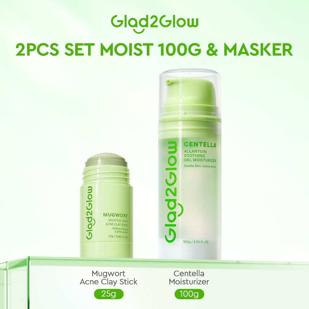 Glad2Glow Mugwort Salicylic Acid Acne Clay Stick Masker Wajah Masker Jerawat Masker Acne Masker Stick Glad2Glow Clay Stik G2G Masker Hijau Anti Pores Acne Jerawat Komedo Cleansing Masker Centella Mud Mask Facial Masker Mugwort Mask G2Glow Official Store