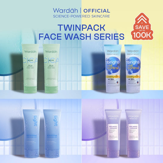 [TWINPACK] Wardah Gentle Facial Wash Low PH Series 100 ml (Sabun Cuci Muka Gentle Acid Mantle Expert) - NMF Amino Hydra Rose, NMF Amino C Defense, Cica Aloe - Skincare