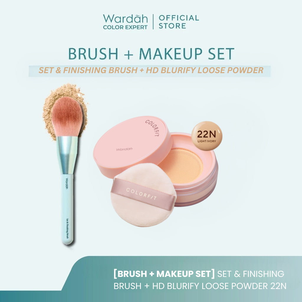 Wardah Halal Tool Brush – Wardah Buff & Blend Brush, Wardah Set & Finishing Brush, Wardah Beauty Blender – Colorfit Matte Foundation, Colorfit HD Blurify Loose Powder – Bundle Brush Set – Make Up Tools - Brush - Wardah Make Up Kit - Makeup