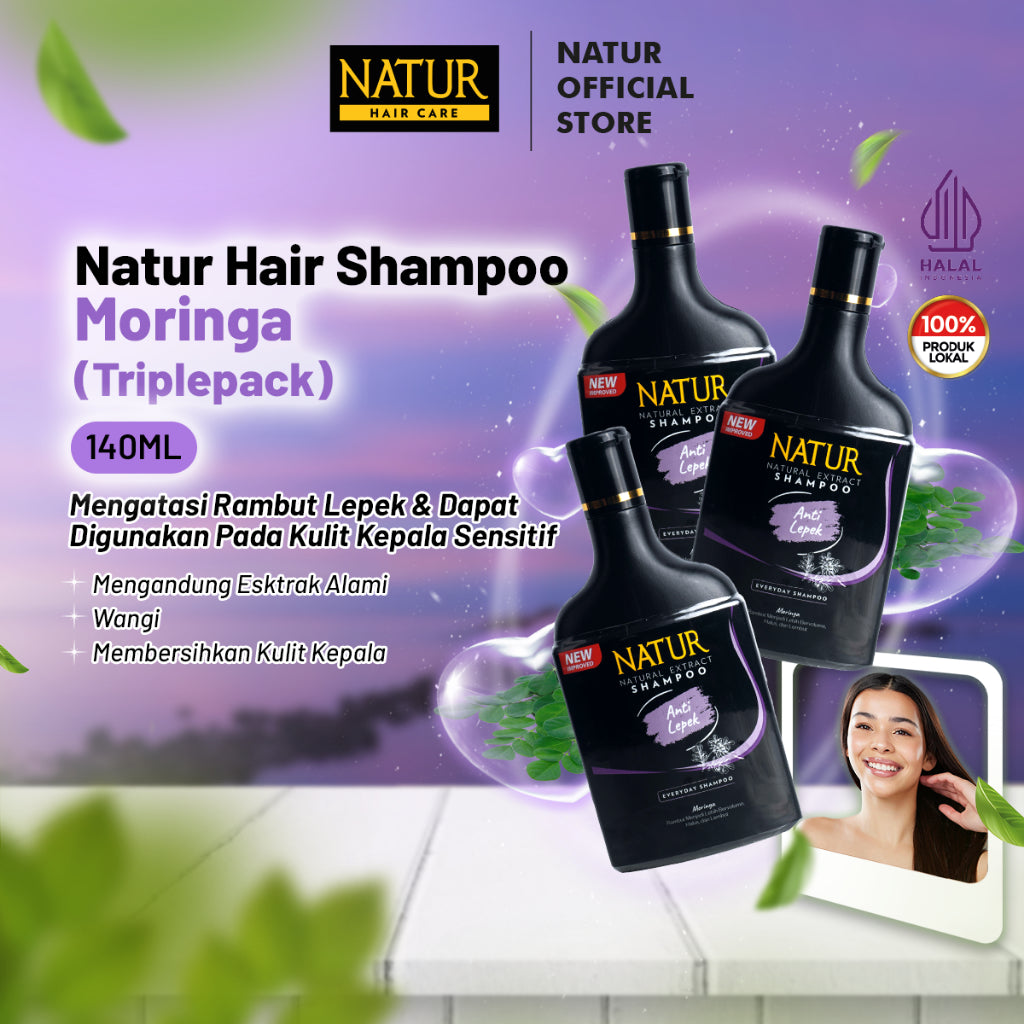 Triple Natur Shampoo Moringa & Sweet Almond Oil - Paket Sampo Melebatkan rambut 3pcs