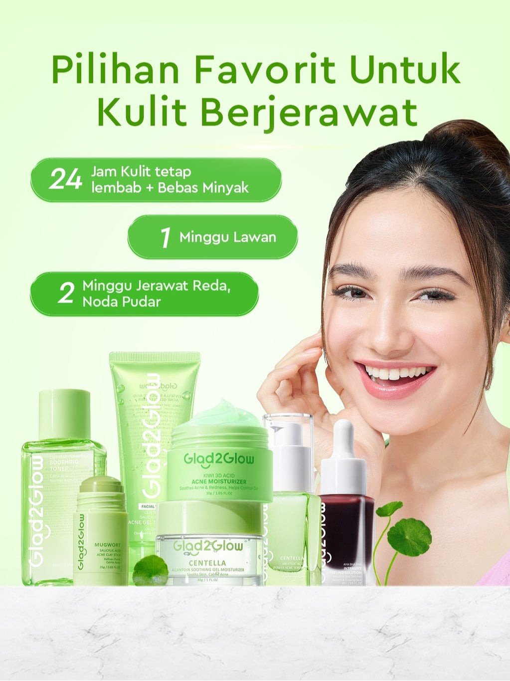[ORDER NOW, HEMAT 50K]Glad2Glow Acne Jerawat Bundle 7in1 paket Centella madeca cream-Moisturizer+Serum+Cleanser+Toner+Clay Stick+Gel Skincare  Mask Menghilangkan Menenangkan kemerahan pada kulit Atur Minyak BerlebihMerawat Kulit g2glow official store