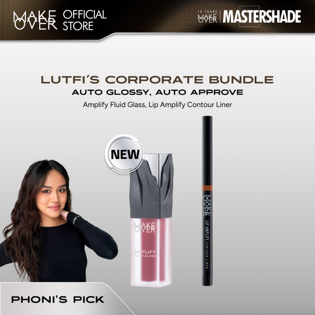 [SPECIAL 11.11] MAKE OVER Double Amplify Bundle - Ombre Glassy Lips: NEW! Amplify Glass Fluid + Lip Amplify Contour Liner - Paket Ombre Lengkap Lip Liner dan Lip Gloss Lembab Longlasting Lipstik