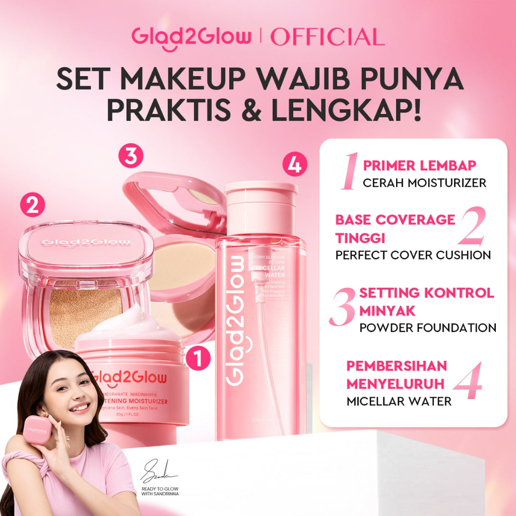 [ORDER NOW, HEMAT 35K]Glad2Glow Perfect Blurring Powder Foundation&Perfect Cover Cushion foundation  Setting waterproof Concealer Oil-Control matte Sweatproof Finish Poreless Highlighting Contouring Refill two way cake BB CC makeup g2glow official store