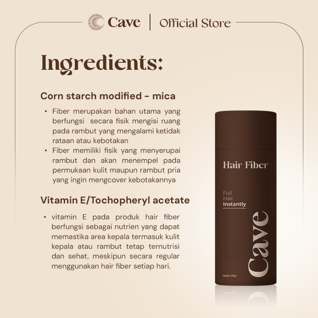 Cave Paket Hair Fiber 25 Gram & Fiber Holding Spray - Serbuk Penebal dan Pelebat Rambut Tipis Instan Penutup Kebotakan Tahan Lama