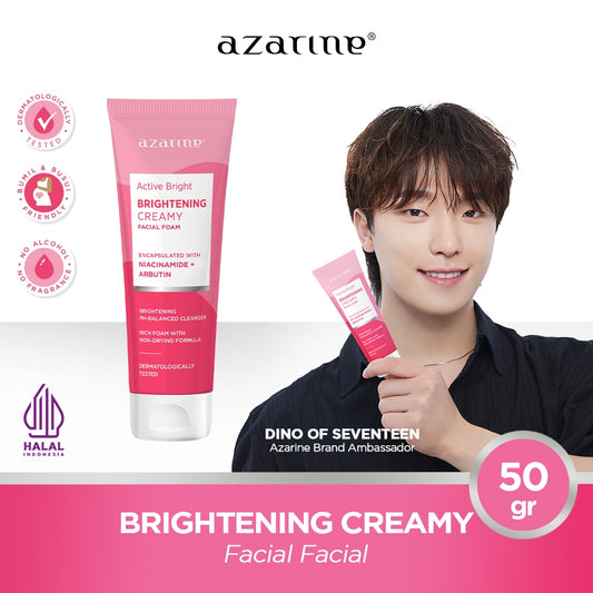 Azarine Active Bright - Brightening Creamy Facial Foam 50gr Sabun Cuci Muka Mencerahkan dan Menghidrasi Kulit