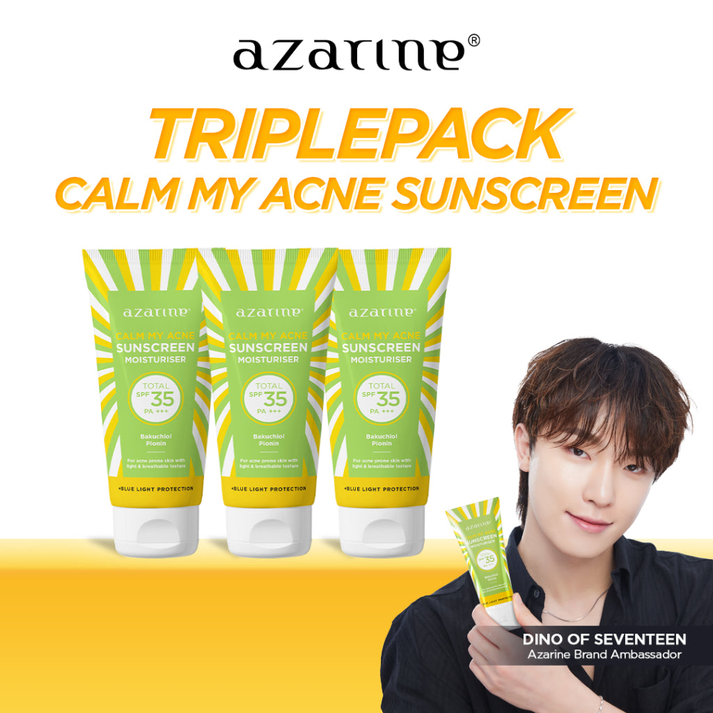 [3 PCS] Azarine Triplepack Calm My Acne Sunscreen / [3 PCS] Cicamide Barrier Sunscreen Moisturizer SPF35 PA+++ [LULUS UJI INVIVO INVITRO] Untuk Kulit Sensitif Berjerawat 40 ml
