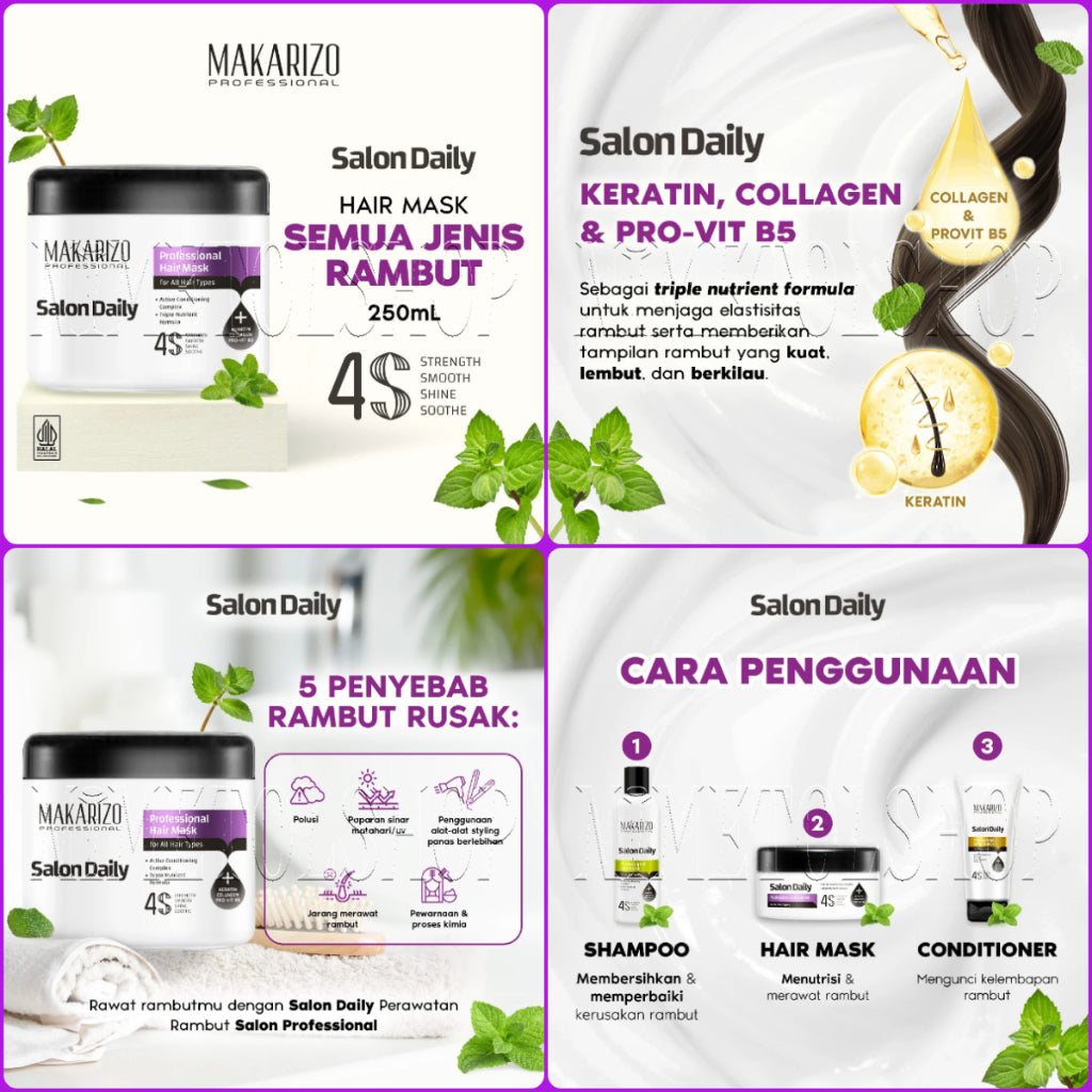 (PAKET) MAKARIZO Professional Salon Daily Conditioner 200ml + Shampoo 200ml