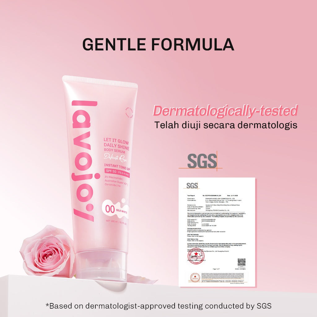 [Tone Up 00-01-02] Lavojoy Let It Glow Daily Shine Body Serum Instant Tone Up Delicate Rose with SPF 50PA++++ | Body Serum untuk Perlindungan Sinar UV | Mencerahkan Seketika & Melembapkan Kulit dengan 3% Niacinamide + Australian Super VC + Ceramide