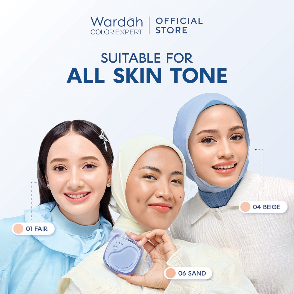 NEW LAUNCH! Wardah Lite Skin Filter Cushion 11 g - Wardah Skin Filter Cushion - Make Up Ringan Tahan 8 Jam - Flawless Coverage Powder Foundation Glad Setting BB Cream Soft Satin and Glow | Lightening | Light Plus | Light + | Lightplus Makeup