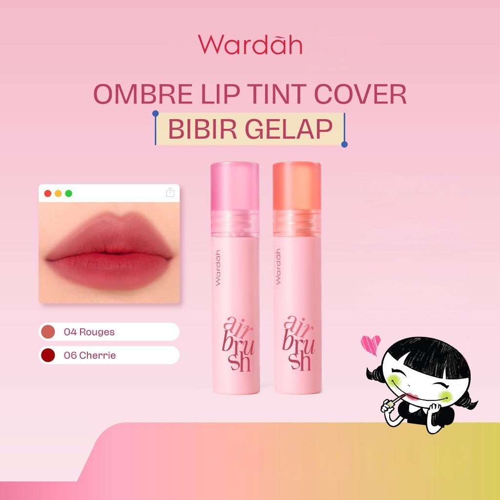 NEW! Wardah Airbrush Lip Tint - Soft-Blur Finish-Longlasting-Lightweight-Hydrates -Tahan Lama 24 Jam - Lip Stain - Lipgloss - Liptint - Lipstik - Lipcream - Lip Matte - Makeup