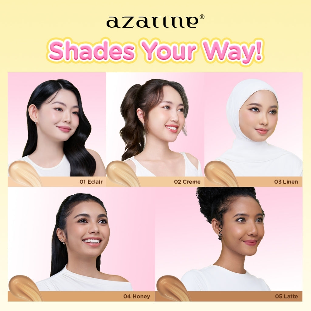 Azarine Fresh & Fun Bundle [3 PCS] Invisipore Primer Sunscreen SPF 50 PA++++ Primer Makeup Pore Blurring Tahan Lama + Sunscreen Cushion SPF50+ PA++++ Cushion Tahan Lama Flawless Matte Finish + Blush On Mango Tango