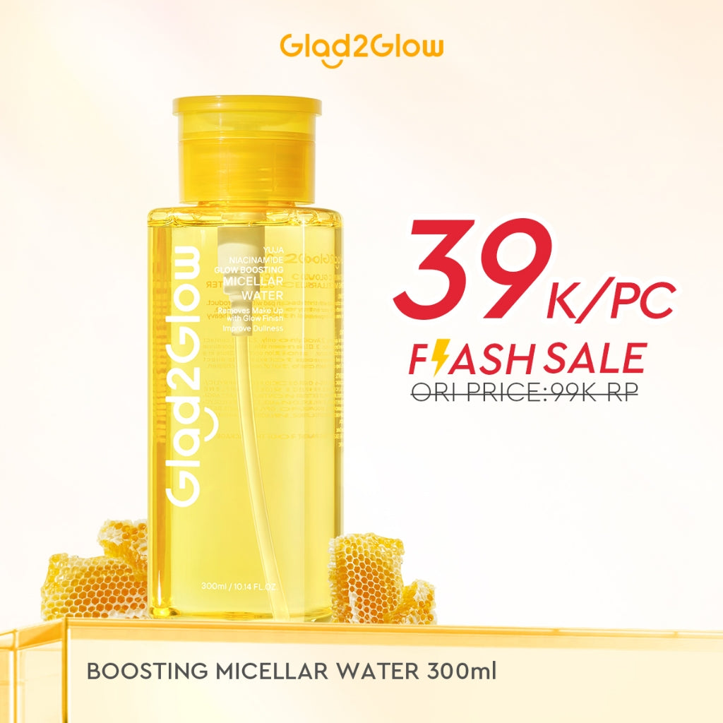 GLAD2GLOW YUJA VITAMIN C GLOW BOOSTING MICELLAR WATER-300ml Pembersih Wajah Make Up Remover Cleansing Water Mencerahkan Dark Spot Membersihkan makeup waterproof dan kotoran Memberikan rasa lembab dan mencerahkan kulit kusam