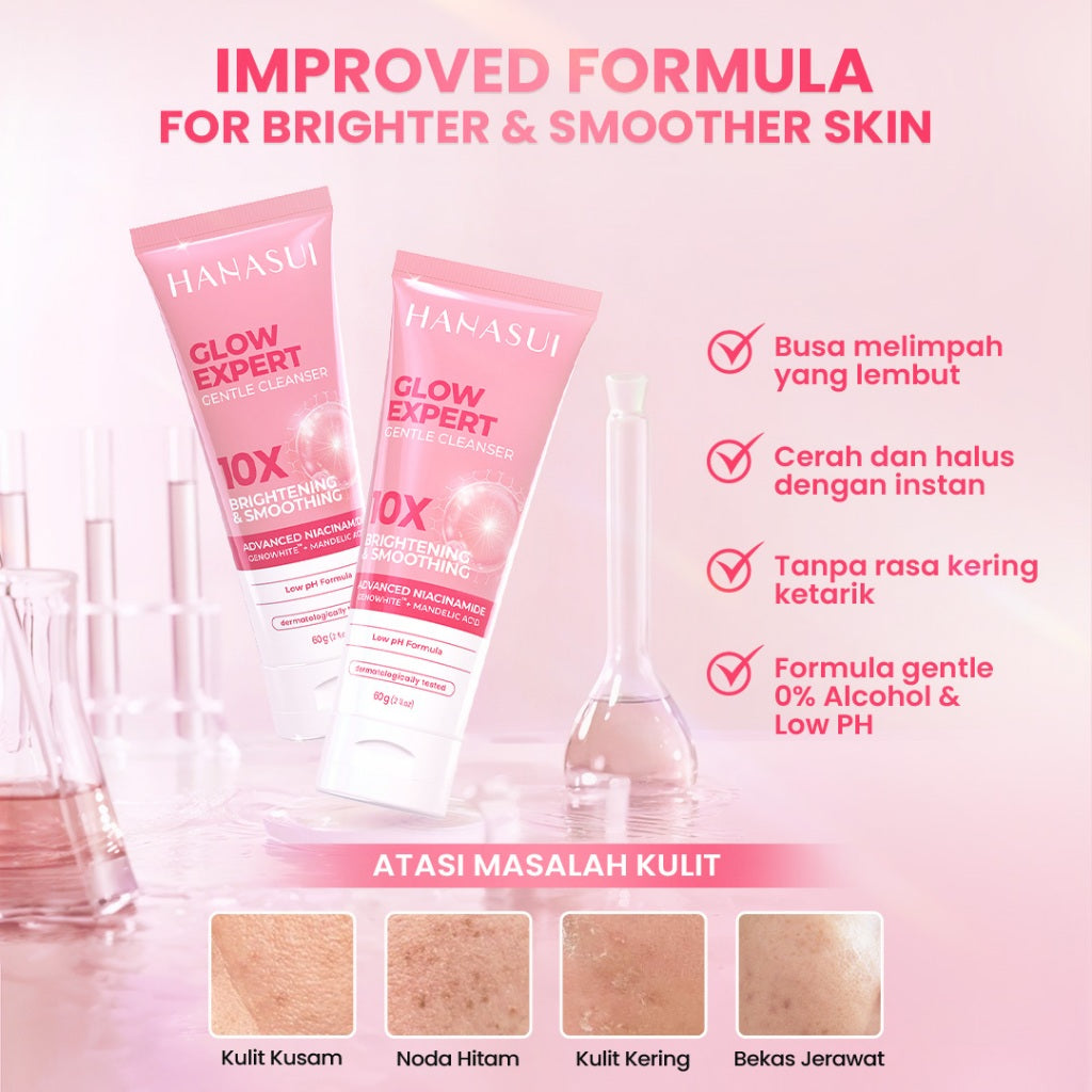 【5pcs Hemat】Hanasui Glow Expert Gentle Cleanser New Improved Formula - Sabun Cuci Muka Foam Cerah & Kurangi Kusam Lembut Tidak Ketarik