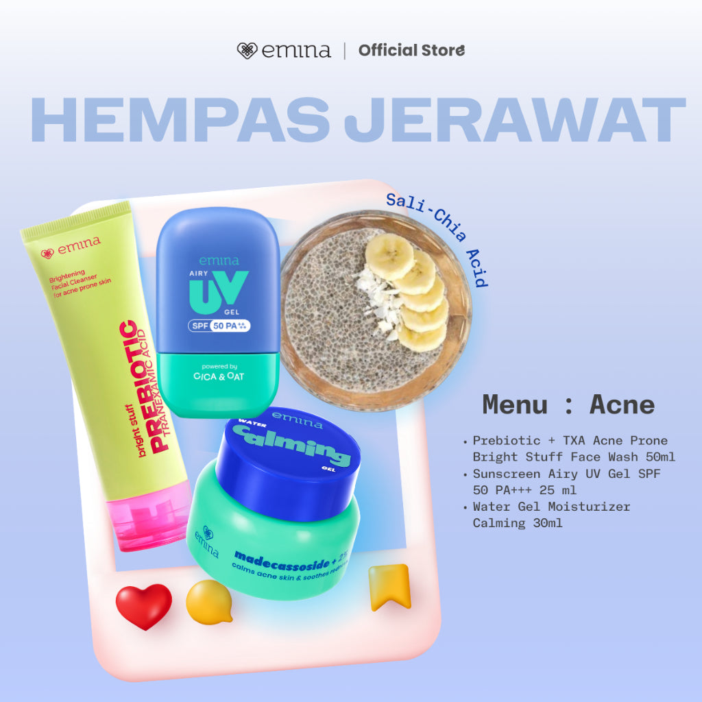 Emina Skin Diner Package 3pcs - Paket Skincare Moisturizer Serum Face Wash Sunscreen Pigmentation Brown Spots Pore Size Acne Collagen Boost