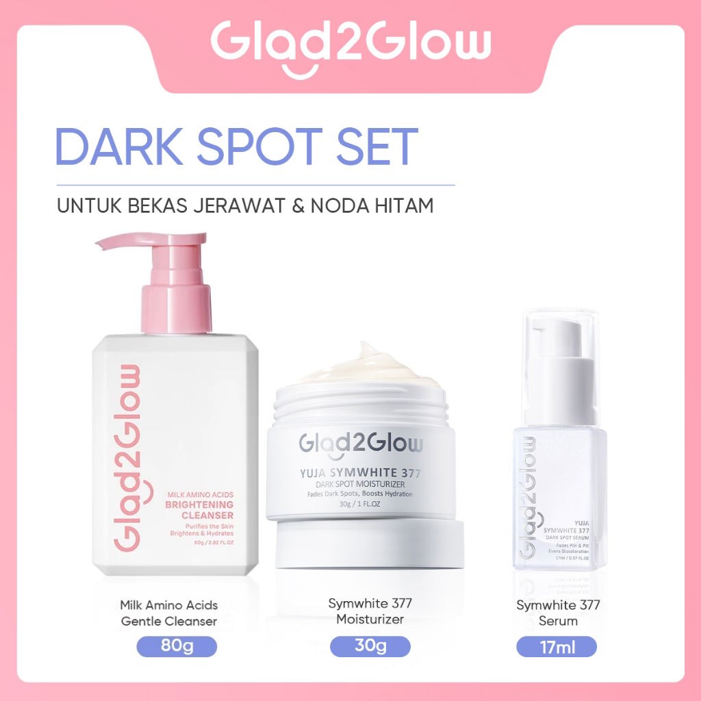 [SPOT-LIGHTENING] Glad2Glow 377 Dark Spot Concealer  bundle 4PCS Skincare Paket-SymWhite 377 Moisturizer+ 377 Serum+Cleanser +Niacinamide Day Cream Memperbaiki warna kulit kusam dan mencerahkan kulit G2G g2g officialstore