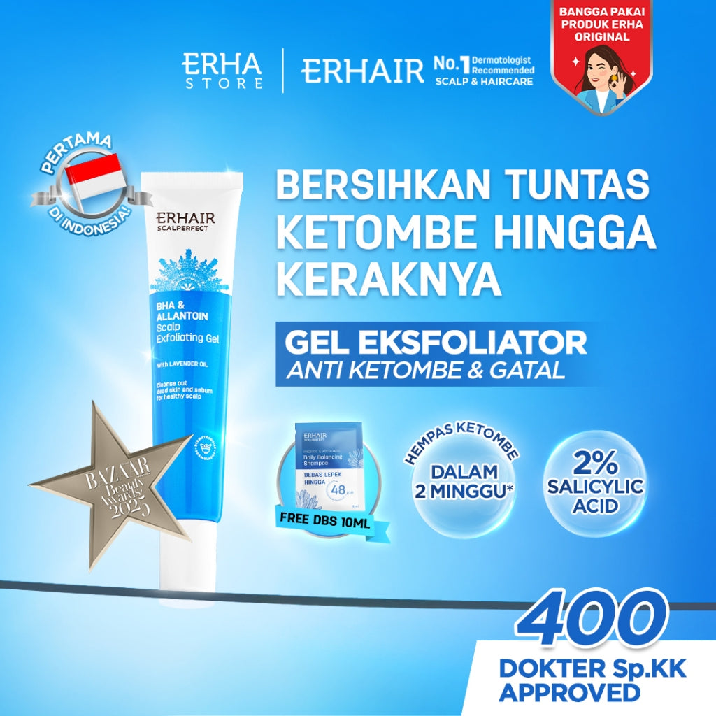 ERHAIR Scalperfect BHA & Allantoin Scalp Exfoliating Gel 30g - Gel eksfoliasi kulit kepala Anti Ketombe | 2% Salicylic Acid