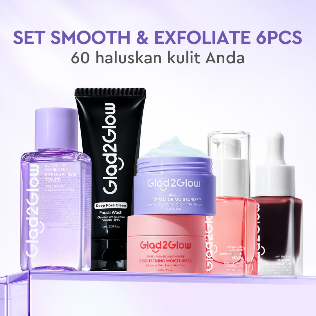[HEMAT 60K]Glad2Glow Kulit Halus Bundle 7in1 eksfoliasi wajah Skincare Set-Pulihkan/Cerah Krim+Glowing Serum/Peeling Solution+ Cleanser+Eksfoliasi Toner-peeling whitening Moisturizer facial wash Pelembab skincare 1 set lengkap G2G glad2glow official store
