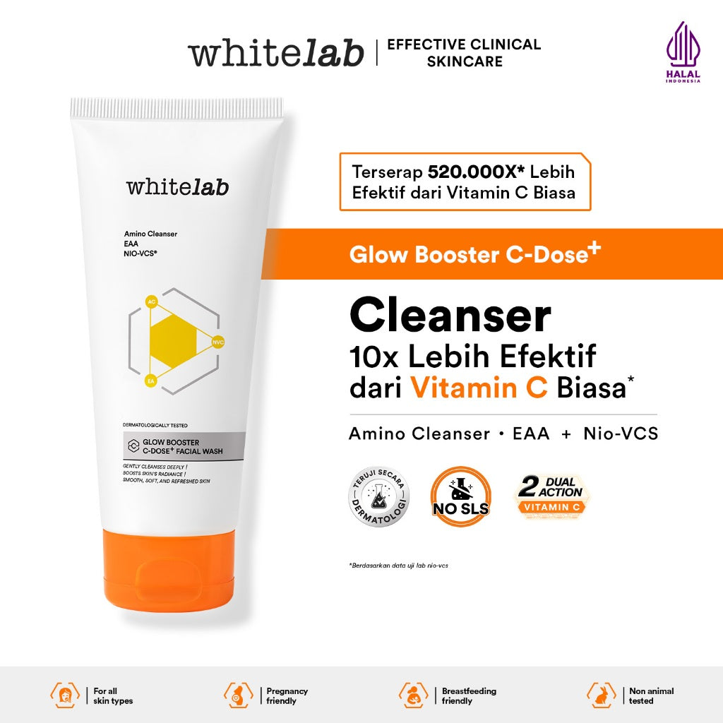 Whitelab Glow Booster C-Dose+ Facial Wash - Sabun Pembersih Muka Pencerah dengan Amino Cleanser Gentle Anti Iritasi [BPOM]