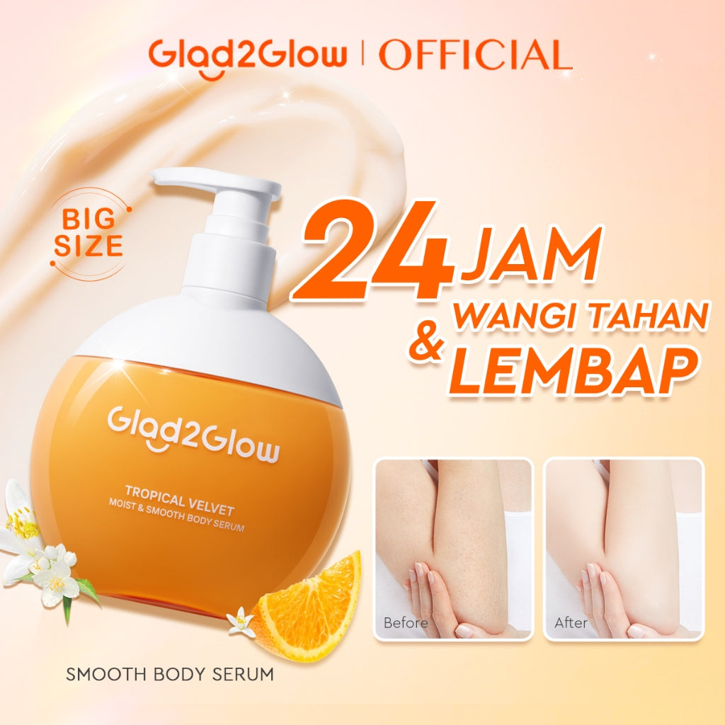 [SPECIAL DISCOUNT]GLAD2GLOW Tropical Velvet Moist & Smooth Hand Body Serum 300ml | Body Cream Body Lotion Menghidrasi Kulit Mencerahkan Dan Pemutih Tubuh Atasi Kulit Belang Brighty Body Care Whitening Skinvu body lotion glad2glow official store