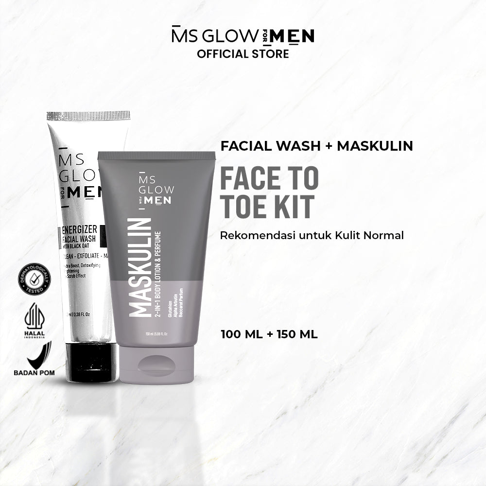 MS Glow For Men - Energizer Facial Wash - 100 ml + Maskulin - 150 ml