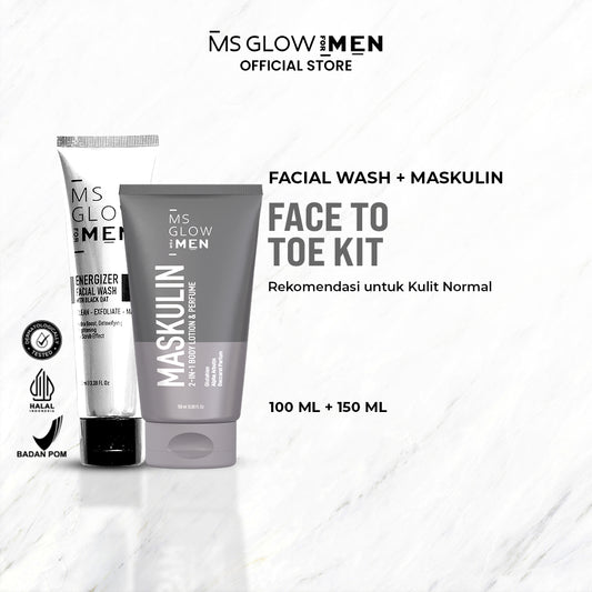 MS Glow For Men - Energizer Facial Wash - 100 ml + Maskulin - 150 ml