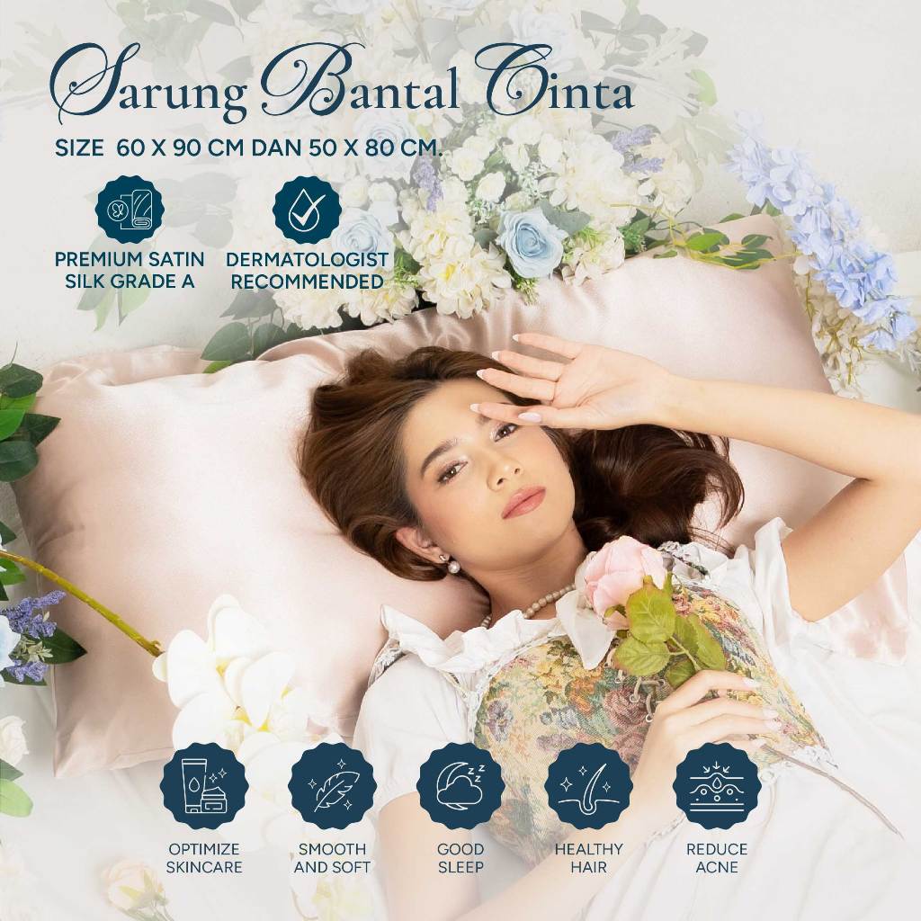 Sarung Bantal Cinta PREMIUM Satin Silk Adem Halus Soulmate Bedsheet King Size Pillowcase Terli Beauty Sarung Bantal Jumbo