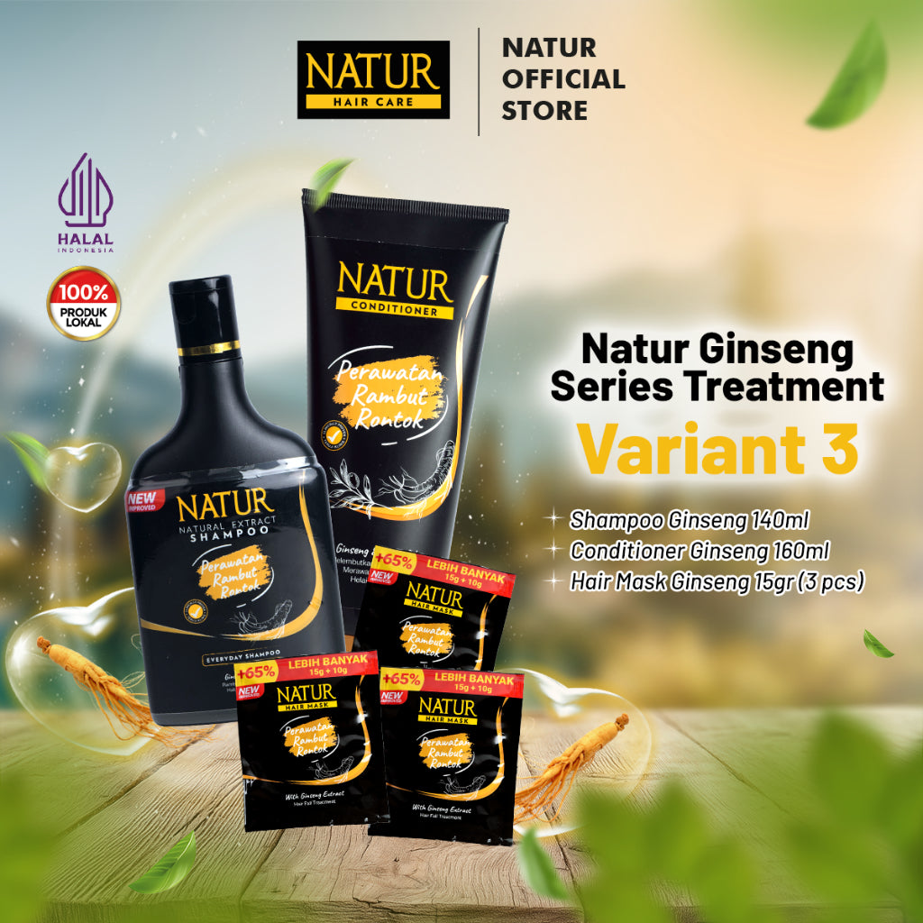 Natur Ginseng Series Treatment (Shampoo, Hair Tonic, Conditioner, Hair Mask) - Paket Lengkap Kombo Rambut Rontok / Anti Hair Fall / Menguatkan Akar Rambut