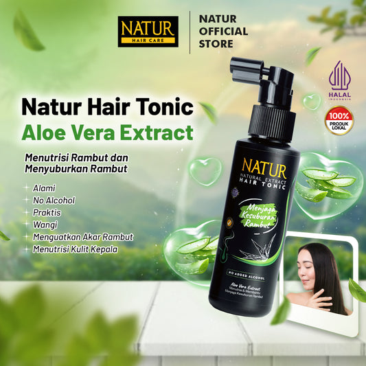 Natur Hair Tonic Aloe Vera 90ml – Terlaris! Rambut Lebat, Sehat & Kuat | Bebas Alkohol | Aroma Segar Alami