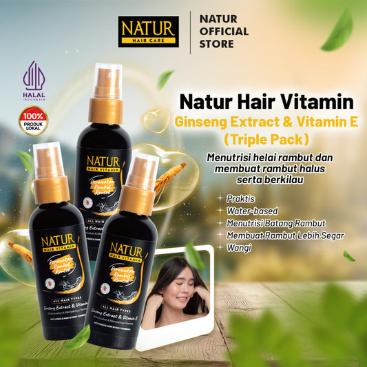 Triple Natur Hair Vitamin Ginseng 80 ml - Paket Vitamin Rambut Rontok 3pcs / Anti Hair Fall / Menguatkan Akar Rambut