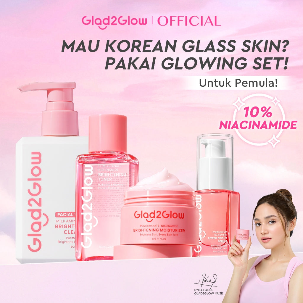 [Cocok Untuk Pemula] Glad2Glow Cerah Glowing Bundle 4in1-Brightening Moisturizer+Serum+Cleanser+toner+Peeling solution+Retinol 10%Niacinamide skincare paket pembersih perawatan kulit mencerahkan warna kulit pelembab wajah all in 1g2glow official store