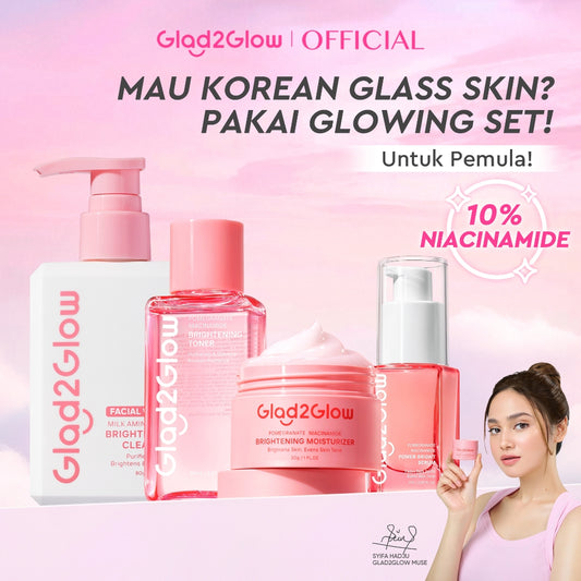 [Cocok Untuk Pemula] Glad2Glow Cerah Glowing Bundle 4in1-Brightening Moisturizer+Serum+Cleanser+toner+Peeling solution+Retinol 10%Niacinamide skincare paket pembersih perawatan kulit mencerahkan warna kulit pelembab wajah all in 1g2glow official store