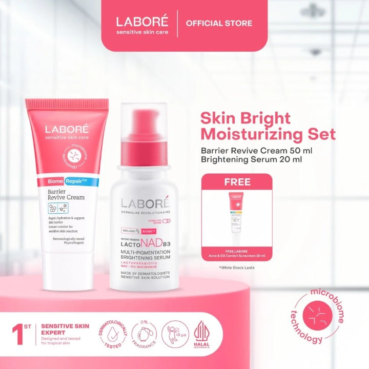 Labore Skin Bright Moisturizing Set - Multi-Pigmentation Brightening Serum 20 ml |   Barrier Revive Cream 50 ml - Serum Brightening Mencerahkan Mengatasi Multi Pigmentasi Bekas Jerawat PIE PIH Moisturizer Kulit Sensitif Skincare Best Seller