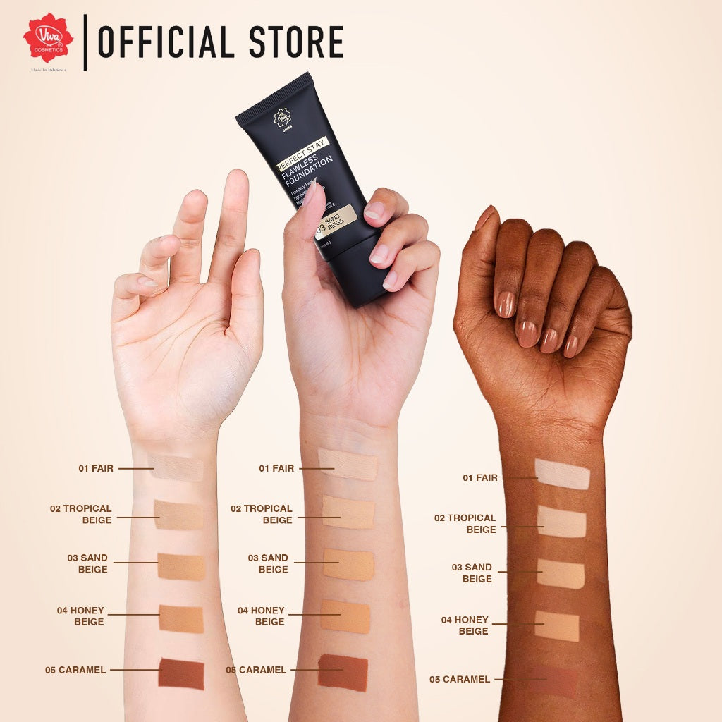 Viva Queen Perfect Stay SERUM Flawless Foundation with NIACINAMIDE, UV FILTER, VIT E & Chamomile Extract (30gr) – High Coverage, Transferproof, Lightweight & Matte Satin Finish (tersedia 5 varian warna)