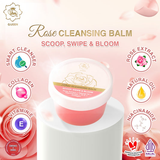 Viva Queen Rose Cleansing Balm (DEEP CLEANSING MAKEUP REMOVER) with NIACINAMIDE, Rose Extract, VIT E & Collagen (50 gr)
