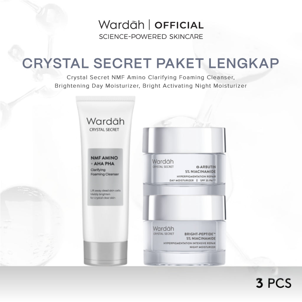 [EXCLUSIVE EKA MULYANI] WARDAH Paket Crystal Secret Lengkap - Crystal Secret NMF Amino + AHA PHA Clarifying Foaming Cleanser, Crystal Secret Brightening Day Cream, Crystal Secret Bright Activating Night Cream - Skincare