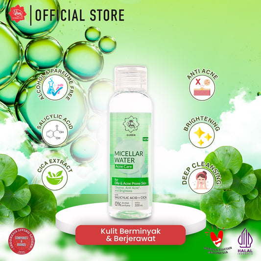 Viva Queen Micellar Water Acne Care with SALICYLIC ACID + CICA, Aqua Based, Alcohol Free & Fragrance Free - Daily Cleanser & Make Up Remover 100ml