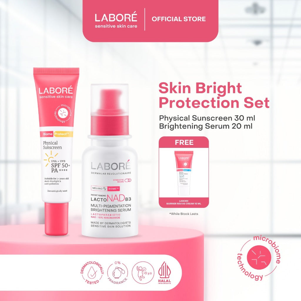 Labore Skin Bright Protection Set -   Multi-Pigmentation Brightening Serum 20 ml |   Physical Sunscreen 30 ml - Serum Brightening Mencerahkan Mengatasi Multi Pigmentasi Bekas Jerawat Sunscreen Kulit Normal dan Berjerawat Skincare Best Seller